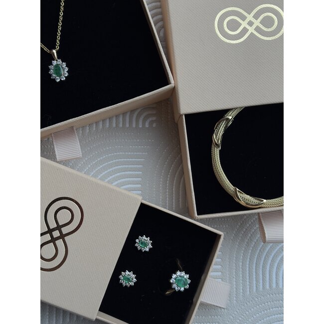 Gouden entourage hanger met diamant en smaragd 14 karaat* Nieuw