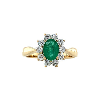 Gouden entourage ring met diamant en smaragd 14 karaat* Nieuw
