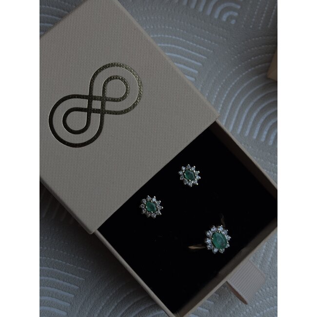 Goldene Ohrstecker mit Diamant und Smaragd 14 Karat* Neu