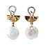 Gold ear jewelry with pearl 18 karat