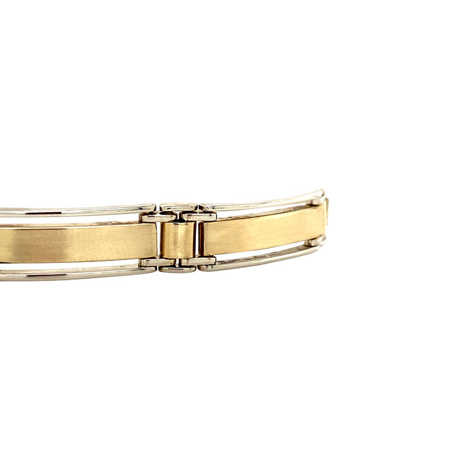 Gouden schakel armband bicolour 21 cm 14 karaat