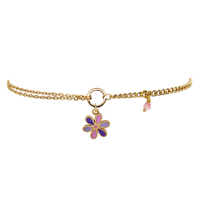 Goldenes Kinderarmband mit Emaille-Blume 18 Karat