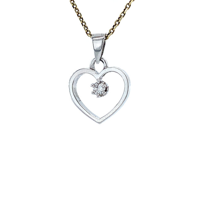 White gold heart pendant with diamond 18 karat