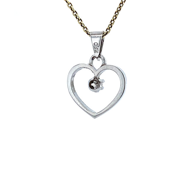 White gold heart pendant with diamond 18 karat