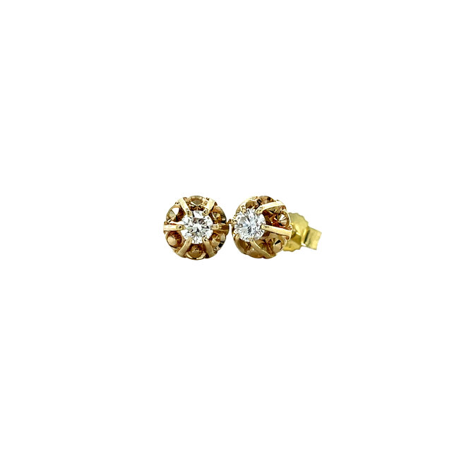 Golden solitaire stud earrings with diamond 14 karat
