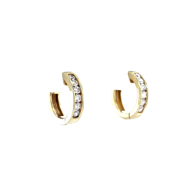 Gold hinged hoop earrings with zirconia 14 karat