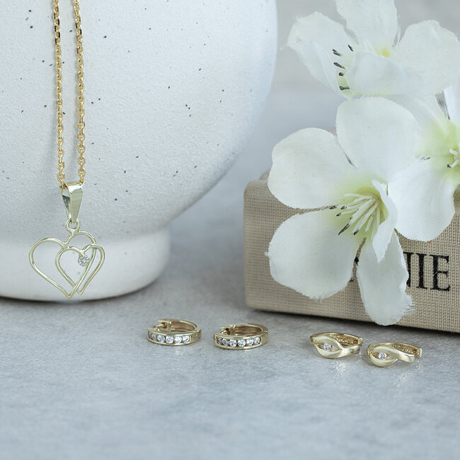 Gold hinged hoop earrings with zirconia 14 karat