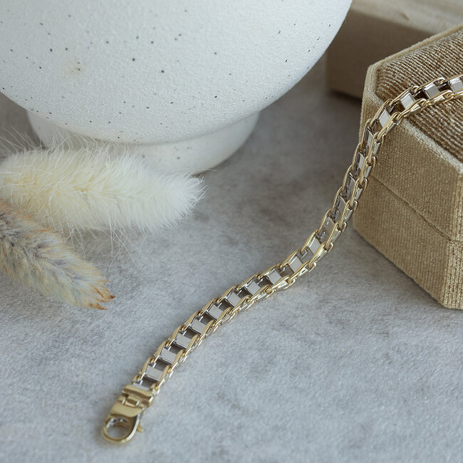 Bicolour gouden armband 19 cm 14 karaat