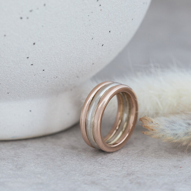 Bicolour gouden ring rose/wit 14 karaat