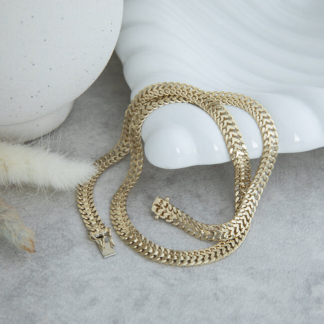 Gold choker double gourmet 45.5 cm 14 karat