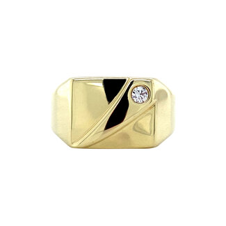 Gouden zegelring met zirkonia 14 karaat
