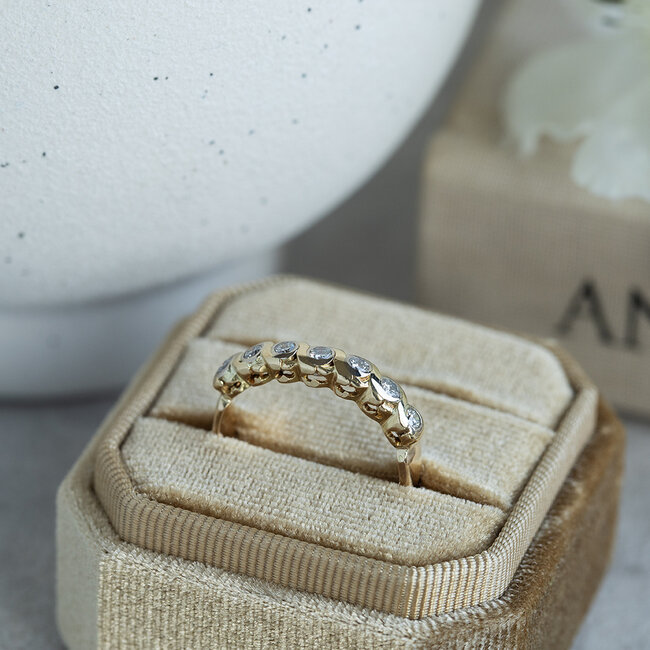 Gold row ring with diamond 14 karat