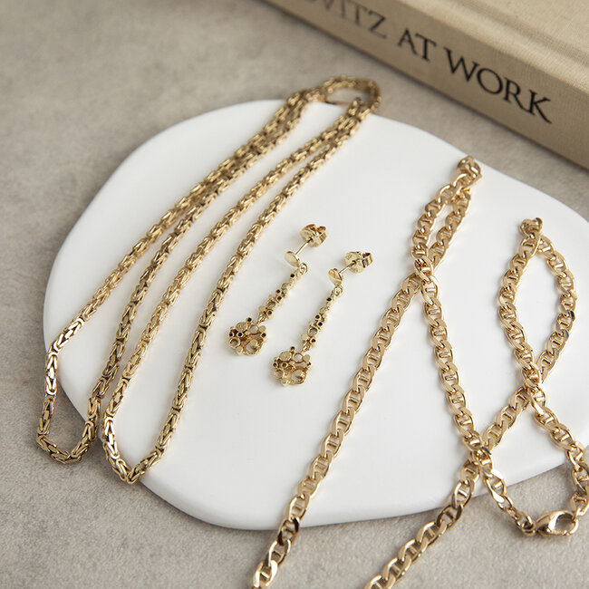 Gold stud earrings with pendant 14 karat