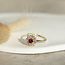 Gold entourage ring with ruby and diamond 14 carat