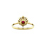Gold entourage ring with ruby and diamond 14 carat