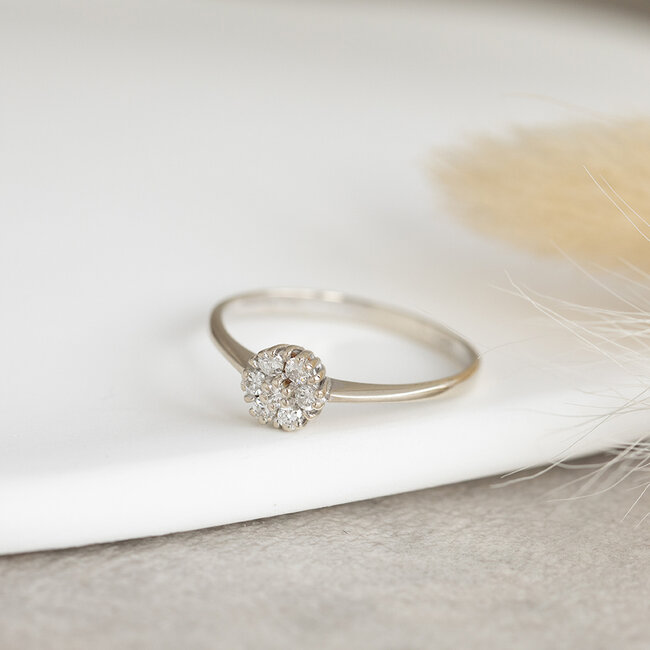 Weißgoldener Entourage-Ring mit Diamant 14 Karat