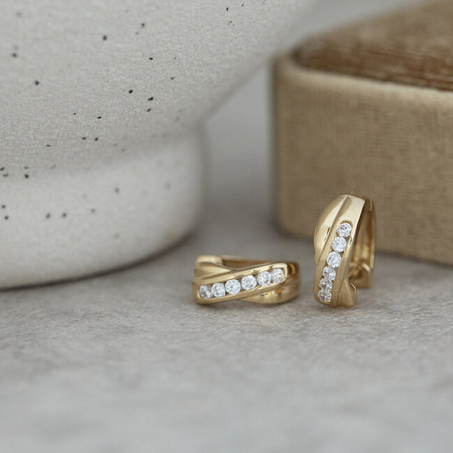 Gold hinged hoop earrings with zirconia 18 karat