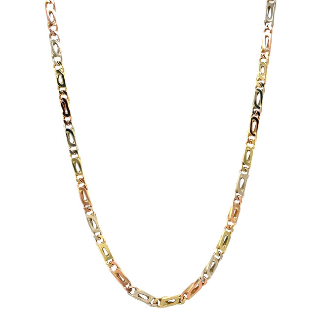 Tricolour gouden valkenoog collier 44 cm 14 karaat