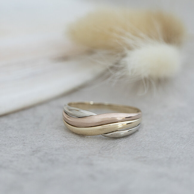 Tricolour gouden ring 14 karaat