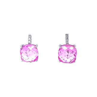 Weißgoldene Klappcreolen mit rosa Saphir und Diamant 18 Karat Weißgoldene Klappcreolen mit rosa Saphir und Diamant 18 Karat