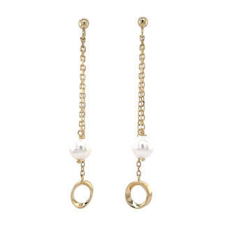 Gold stud earrings with pearl 14 kt