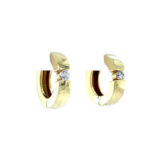 Golden hinged hoop earrings with zirconia 14 kt