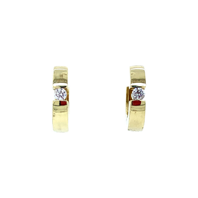Gold hinged hoop earrings with zirconia 14 kt