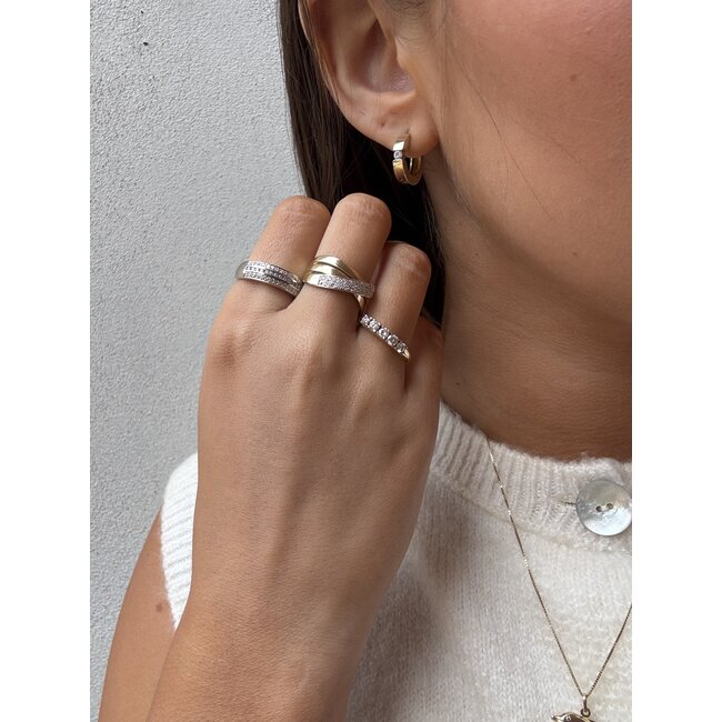 Gold hinged hoop earrings with zirconia 14 kt