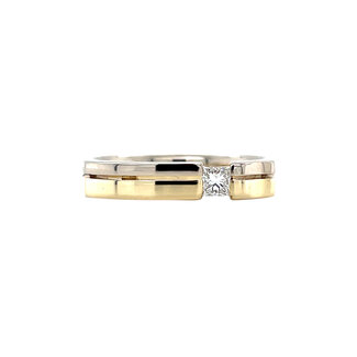 Bicolor Goldring mit Diamant 14 kt