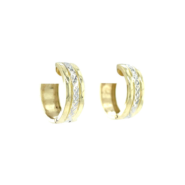 Bicolour gold hinged hoop earrings 14 kt