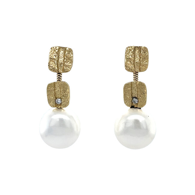 Goldohrstecker mit Perle und Diamant 18 Karat