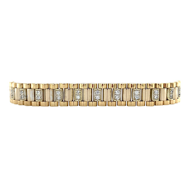 Gouden rolex armband met zirkonia 19.5 cm 14 krt