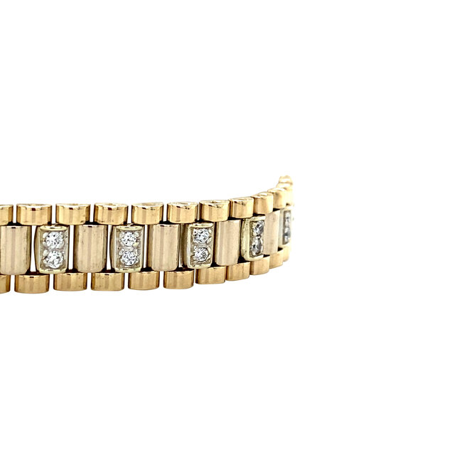 Gouden rolex armband met zirkonia 19.5 cm 14 karaat