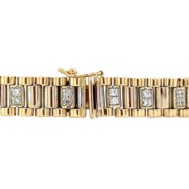 Golden rolex bracelet with zirconia 19.5 cm 14 kt