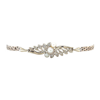 Weißgoldenes Armband mit Perle und Diamant 17,5 cm 14 kt