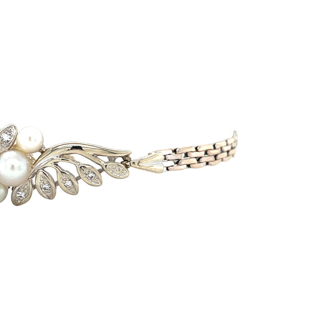 Weißgoldenes Armband mit Perle und Diamant 17,5 cm 14 kt