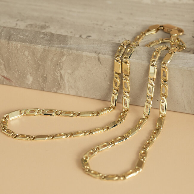 Gold falcon's eye necklace 52 cm 14 karat