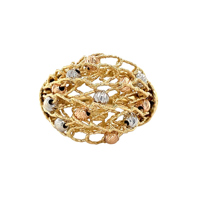 Tricolour gouden fantasie ring 18 krt