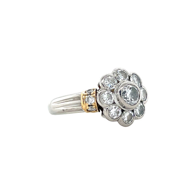 Platin Entourage-Ring mit Diamant 900/18 kt