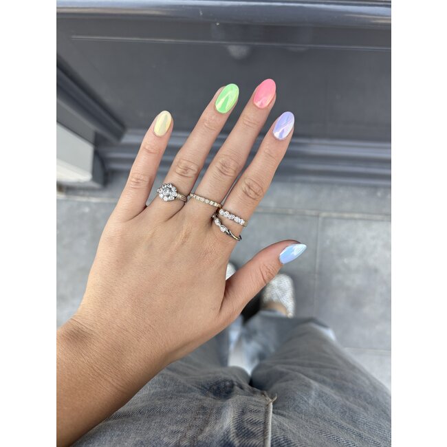 Platina entourage ring met diamant 900/18 krt