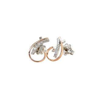 Bicolour gouden oorstekers met diamant 14 krt