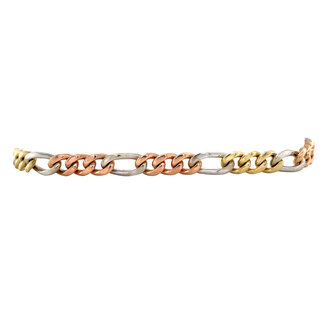 Tricolour gold figaro bracelet 20 cm 14 carat