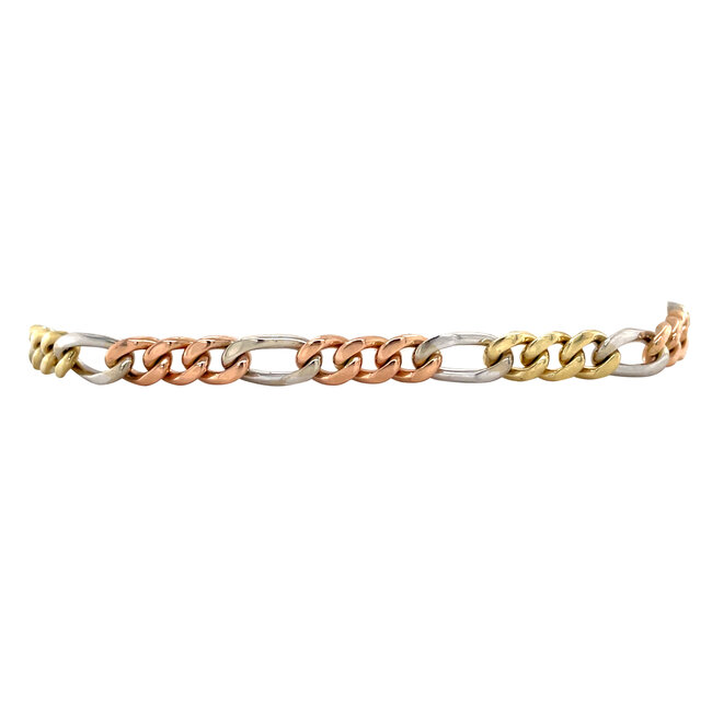 Tricolour gouden figaro armband 20 cm 14 karaat