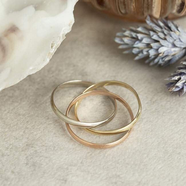 Tricolour gold trinity ring 14 karat