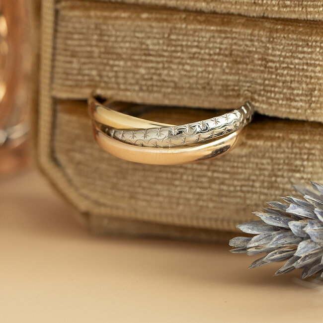 Tricolour gouden trinity ring 18 karaat