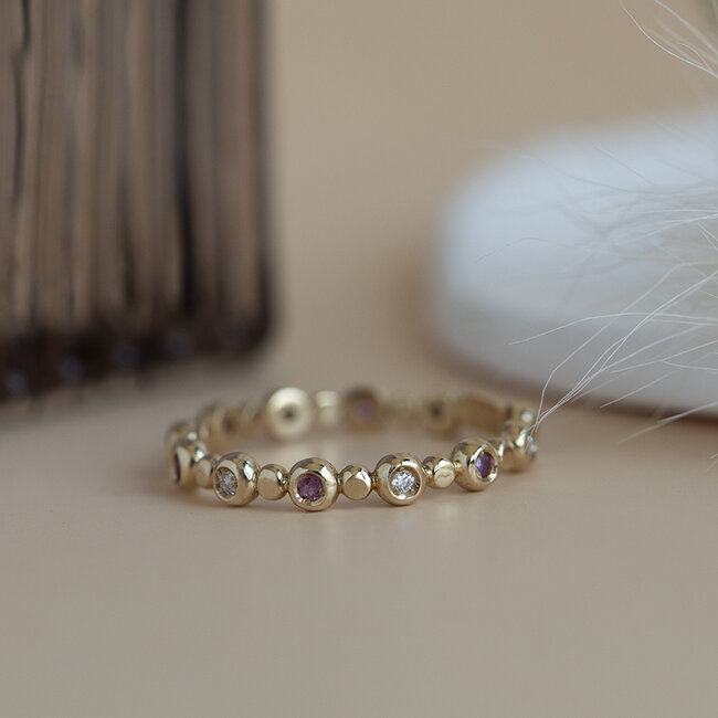 Goldener Ring mit Rubin und Diamant 14 kt* neu