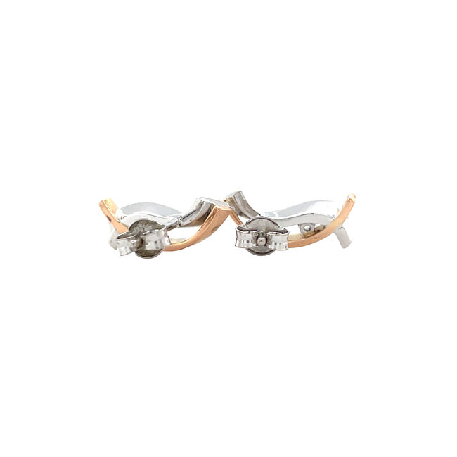 Bicolour gold stud earrings with zirconia 14 karat