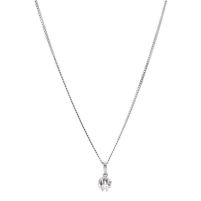 Witgouden collier met diamant hanger 14 karaat