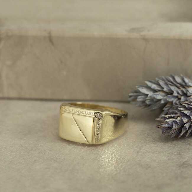 Gold signet ring with diamond 14 karat