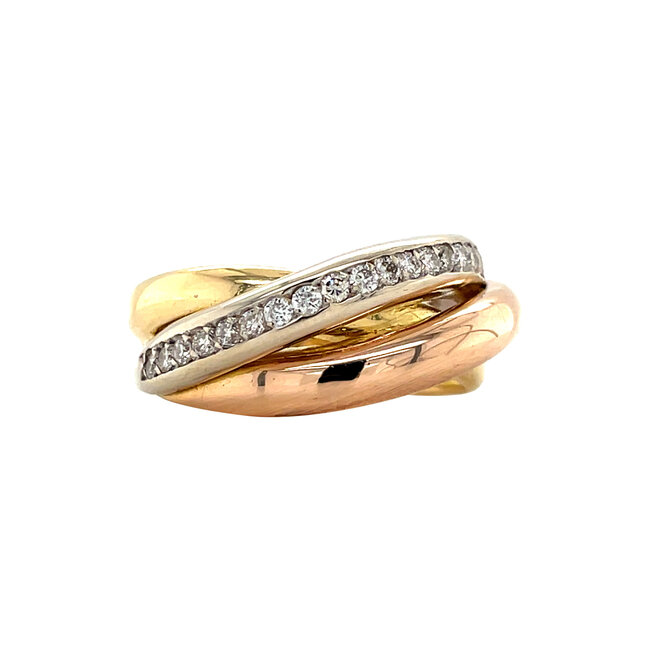 Tricolor Goldring mit Diamant 18 Karat